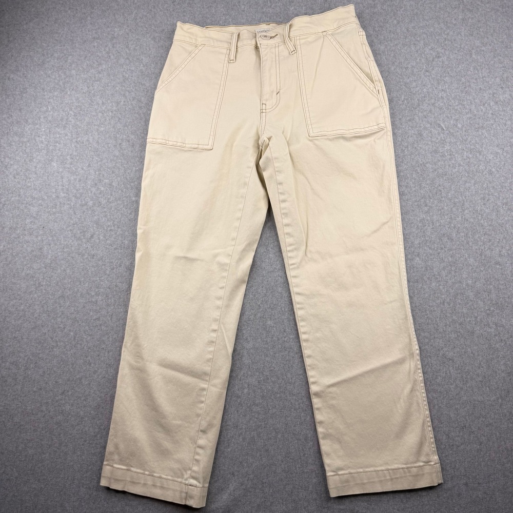 Lucky Brand Womens Beige Khaki Utility Straight Leg Pants Size 0/25 Patch Pocket